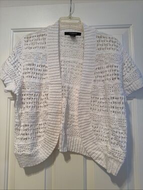 89th & Madison White Open-Knit Short Sleeve Cardigan
